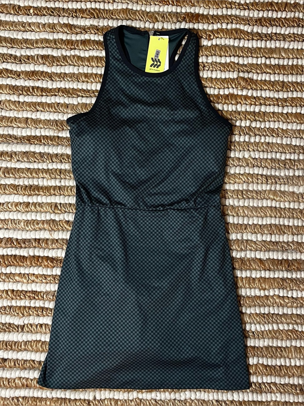 NWT Sleeveless Racerback Athletic Dress in Black and Dark Green houndstooth